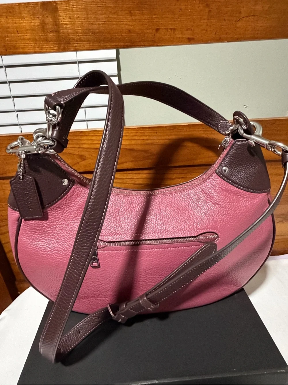 Coach Pebble Leather Mara Hobo Shoulder Bag Crossbody Style CJ864 Raspberry/Wine